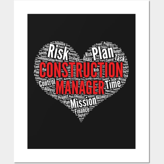 Construction Manager Heart Shape Word Cloud Design print Wall Art by theodoros20